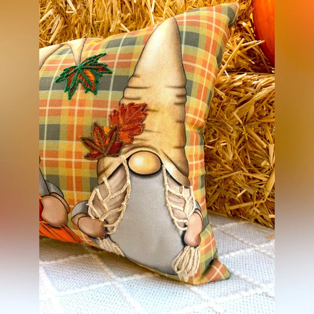 Fall Decor Pillow Plaid Gnomes Ready for Fall Thanksgiving Beautiful Design- NWT